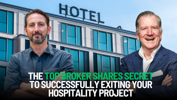 A youtube thumbnail featuring a headshot photo of Zeke Freeman and Chris Kilcullen. A text of the THE TOP BROKER SHARES SECRET TO SUCCESSFULLY EXITING YOUR HOSPITALITY PROJECT